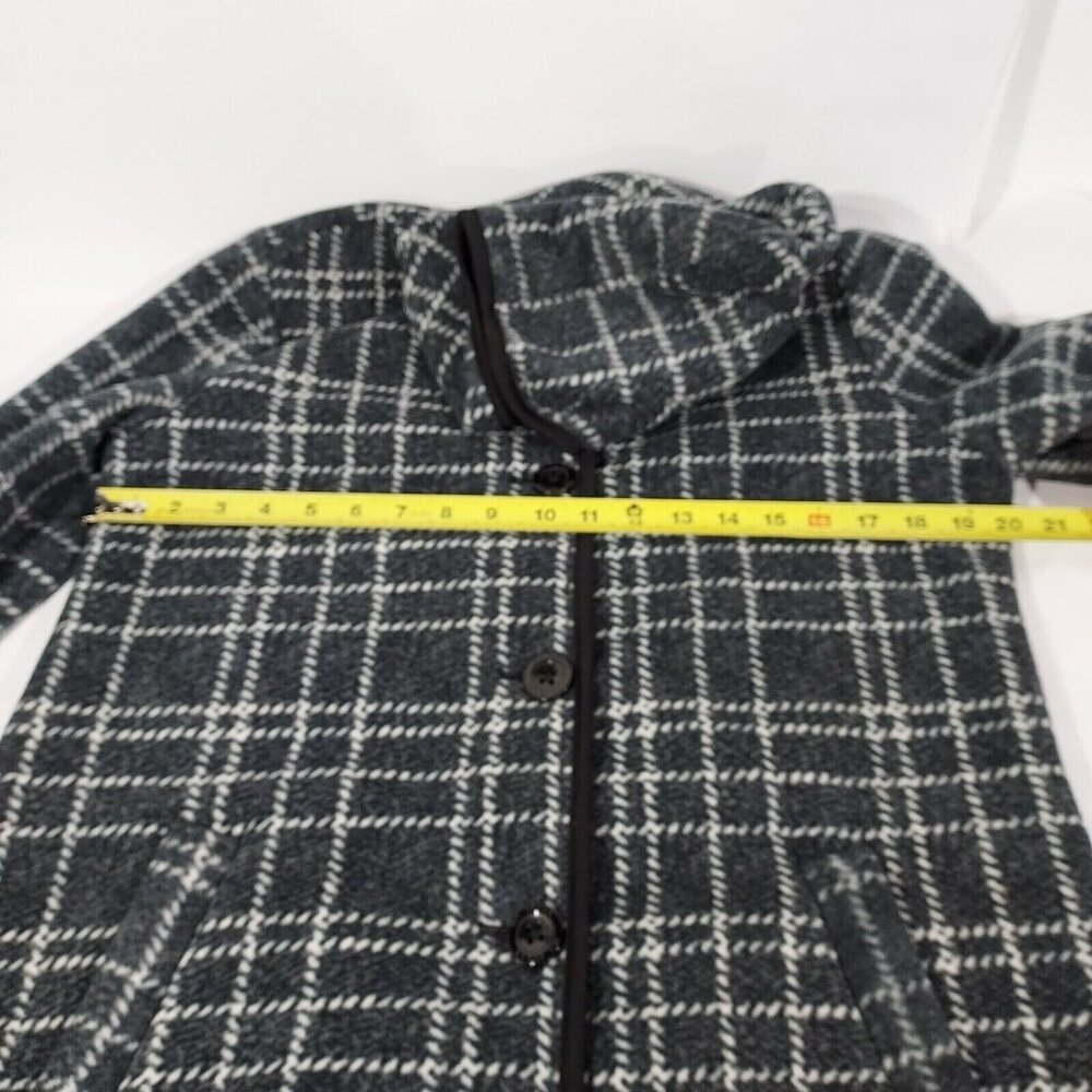 Coat Hooded Jacket Plush Lined Charcoal Plaid Small Ike Behar - Picture 6 of 16
